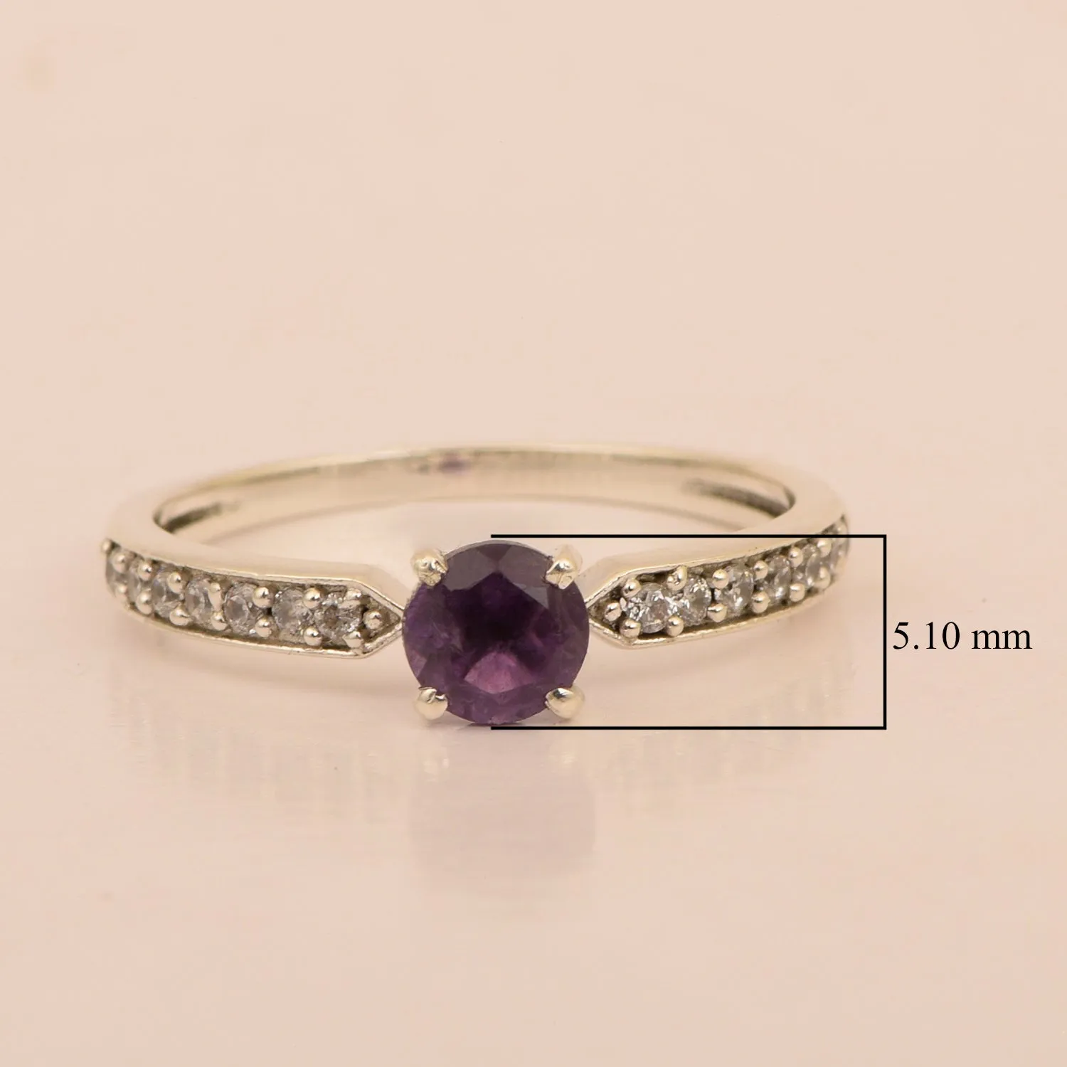 0.50 Ctw Round Cut Amethyst Solitaire Accent 925 Sterling Silver Wedding Ring