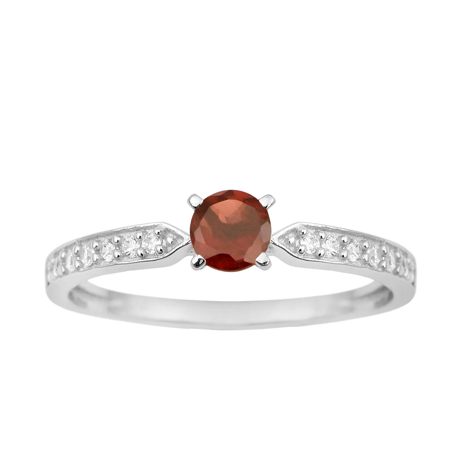 0.50 Ctw Round Cut Garnet Solitaire Accent 925 Sterling Silver Wedding Ring