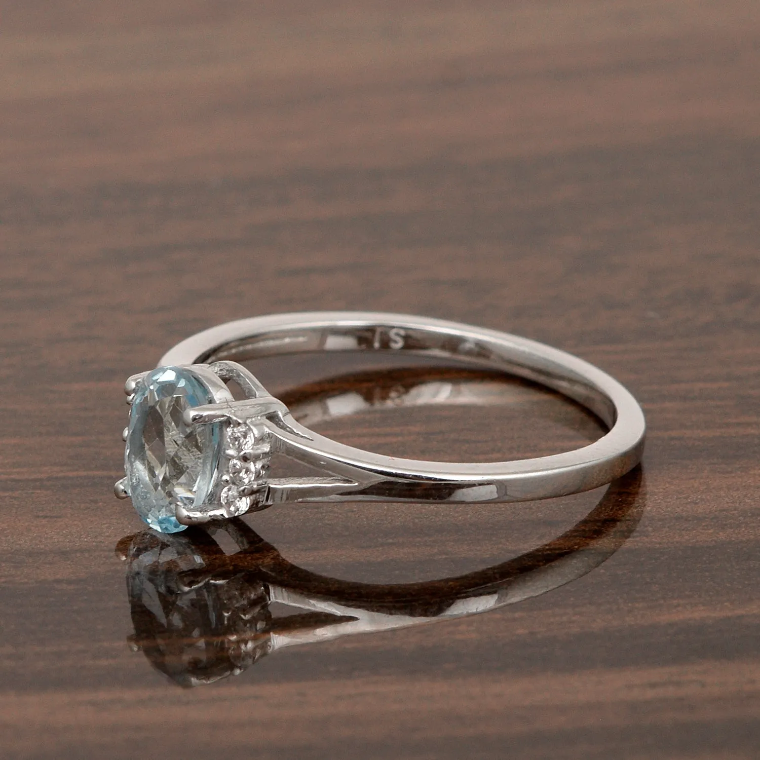 0.65 Ctw Oval Blue Topaz 925 Sterling Silver Solitaire Accents Women Wedding Ring