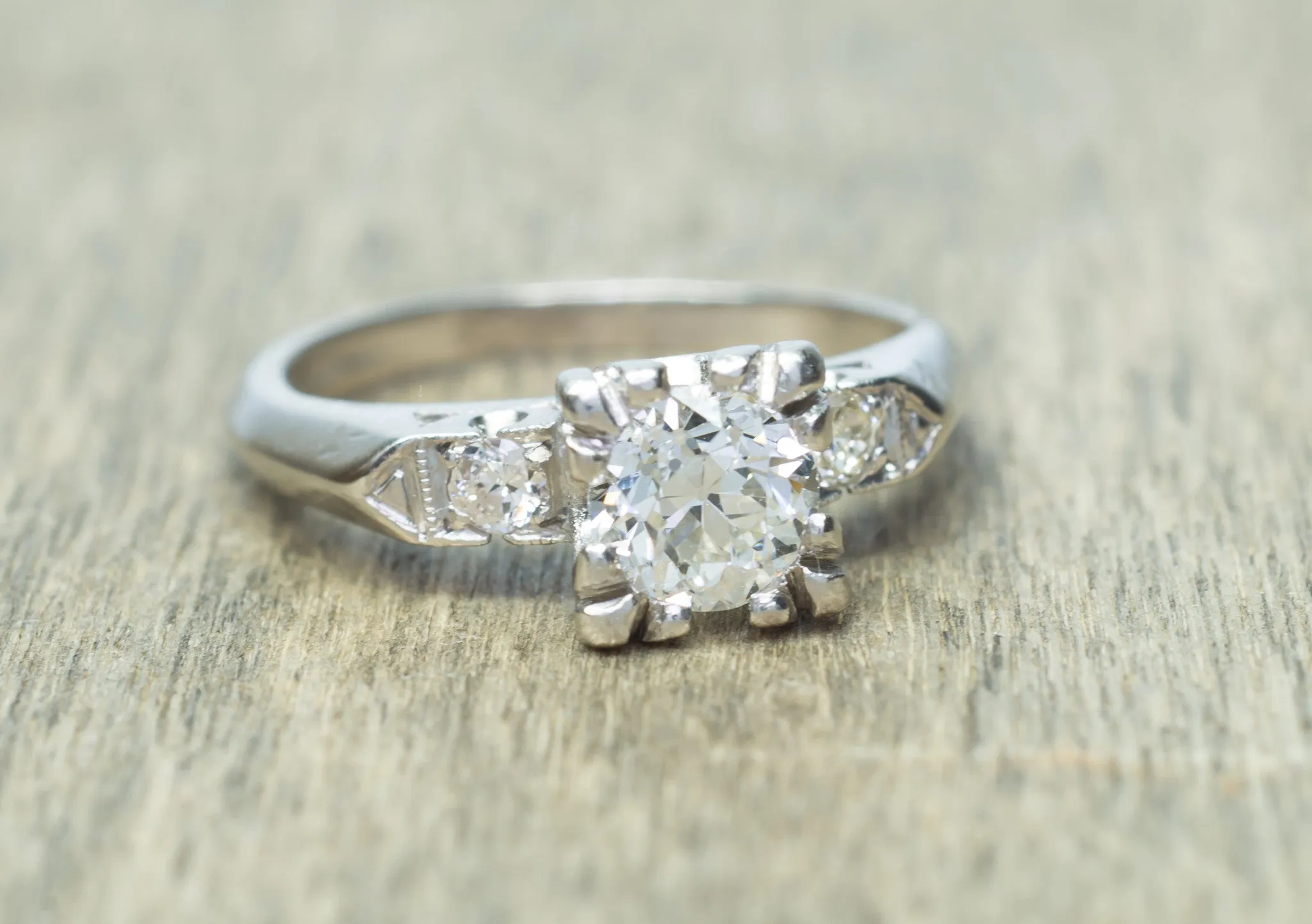 0.78CTW LATE ART DECO OLD EUROPEAN CUT DIAMOND ENGAGEMENT RING