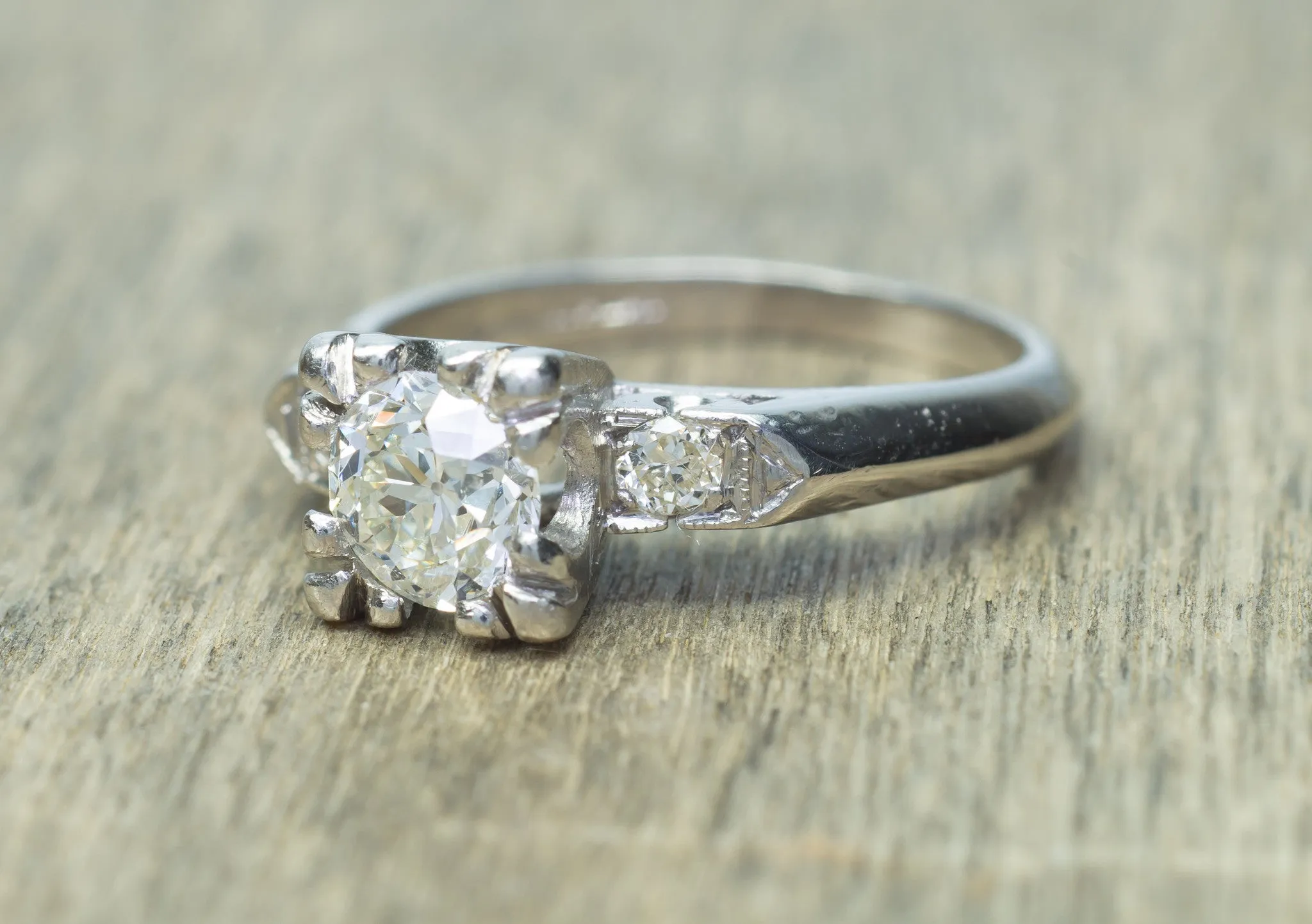 0.78CTW LATE ART DECO OLD EUROPEAN CUT DIAMOND ENGAGEMENT RING