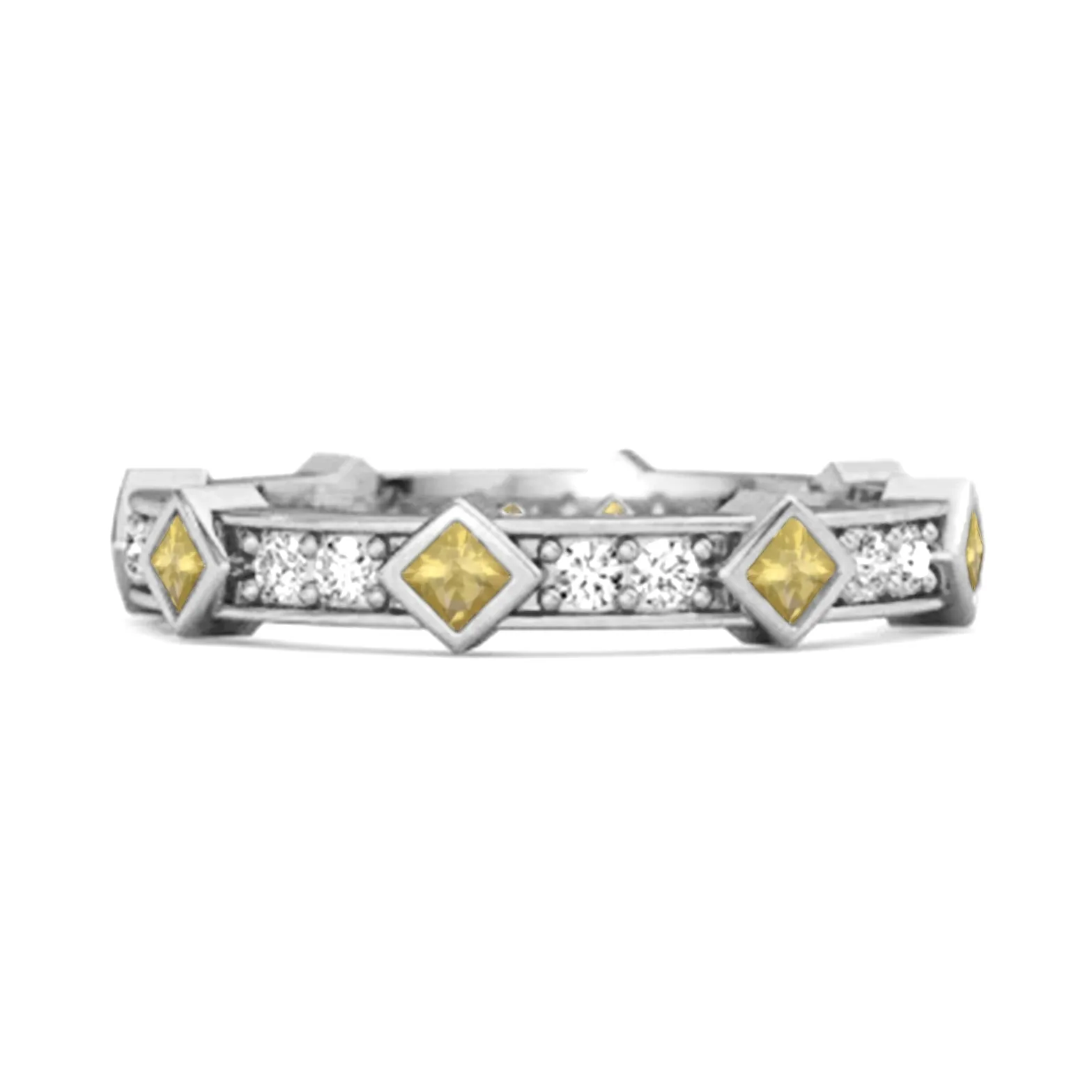 0.80 Ct Lemon Quartz Princess Round 925 Sterling Silver Art Deo Ring