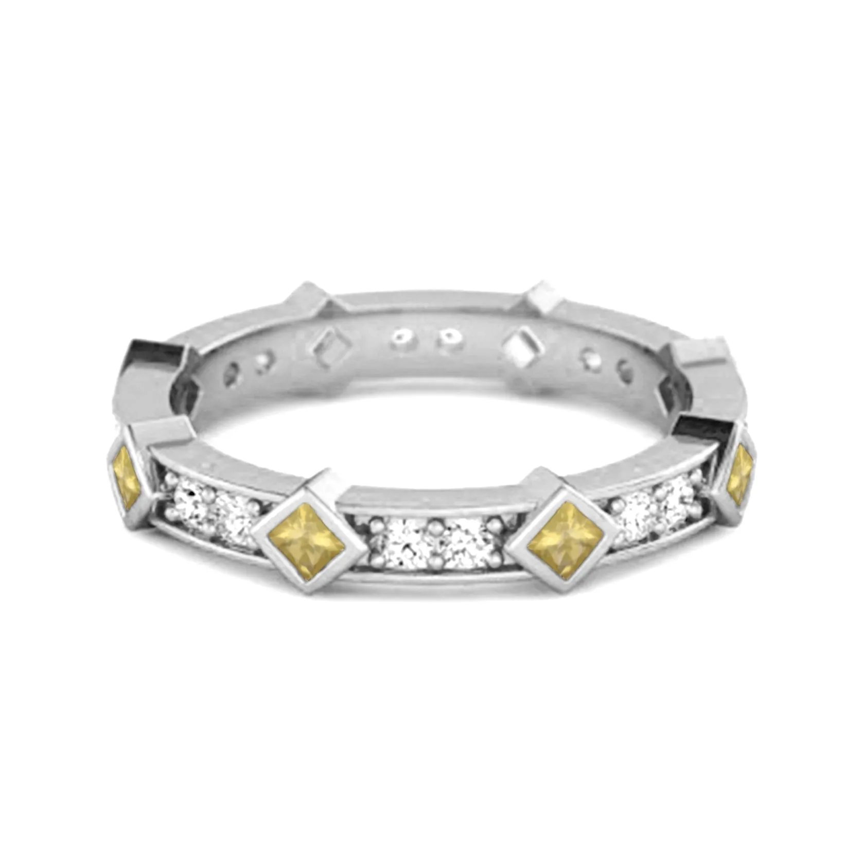 0.80 Ct Lemon Quartz Princess Round 925 Sterling Silver Art Deo Ring
