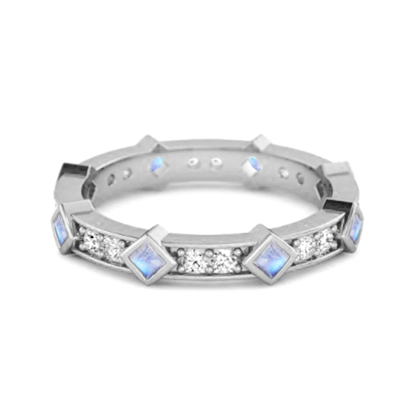0.80 Ct Moonstone Princess Round 925 Sterling Silver Art Deo Ring