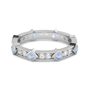 0.80 Ct Moonstone Princess Round 925 Sterling Silver Art Deo Ring