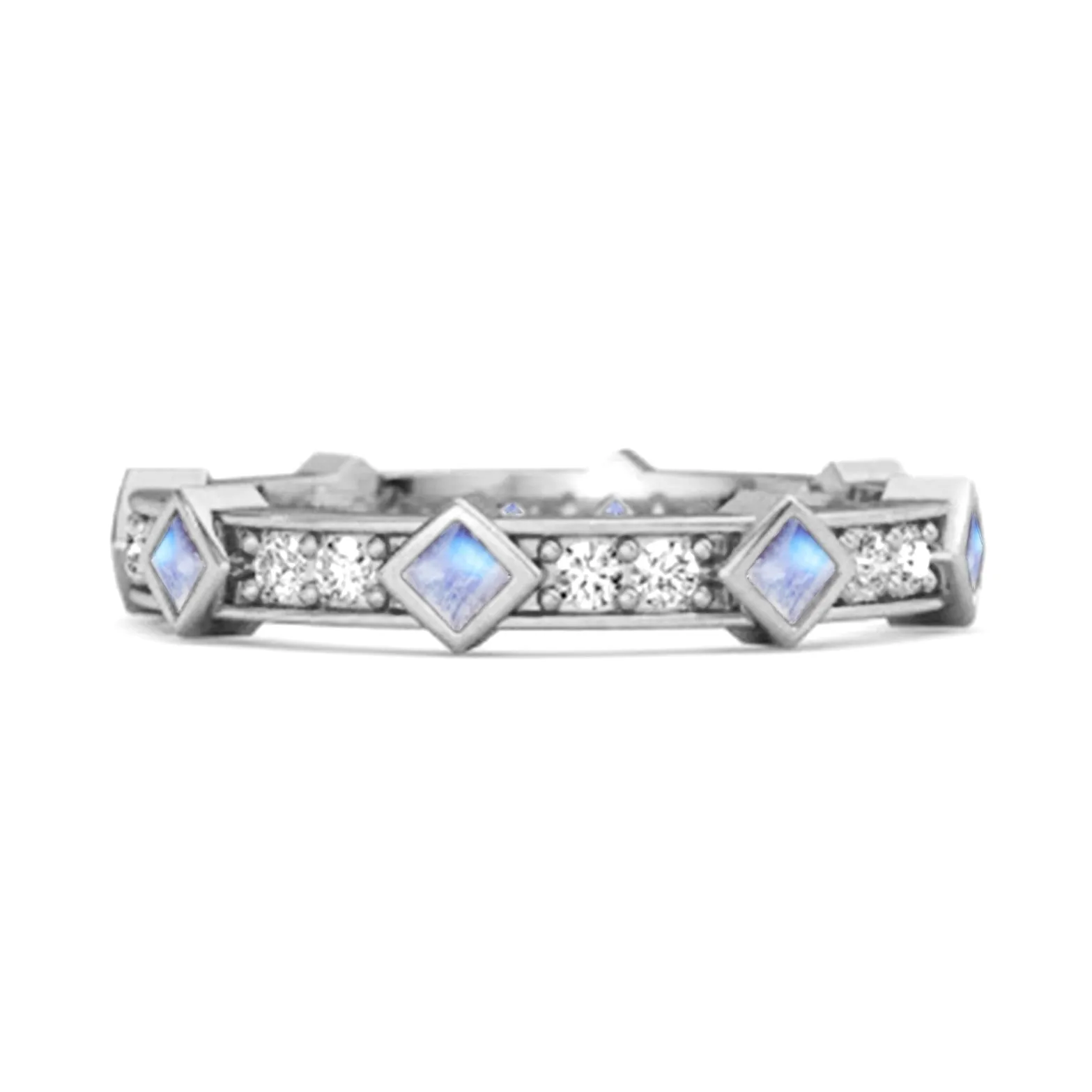 0.80 Ct Moonstone Princess Round 925 Sterling Silver Art Deo Ring