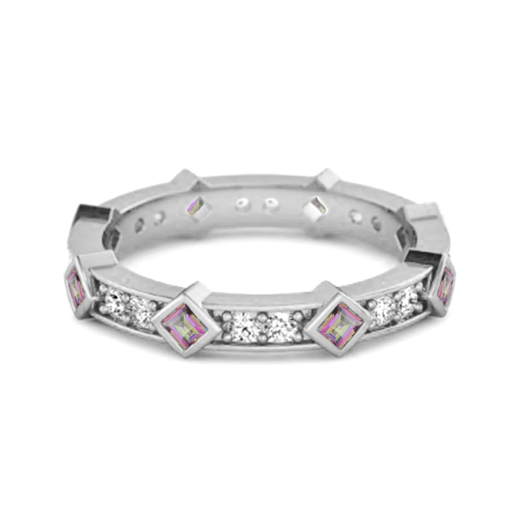 0.80 Ct Mystic Topaz Princess Round 925 Sterling Silver Art Deo Ring