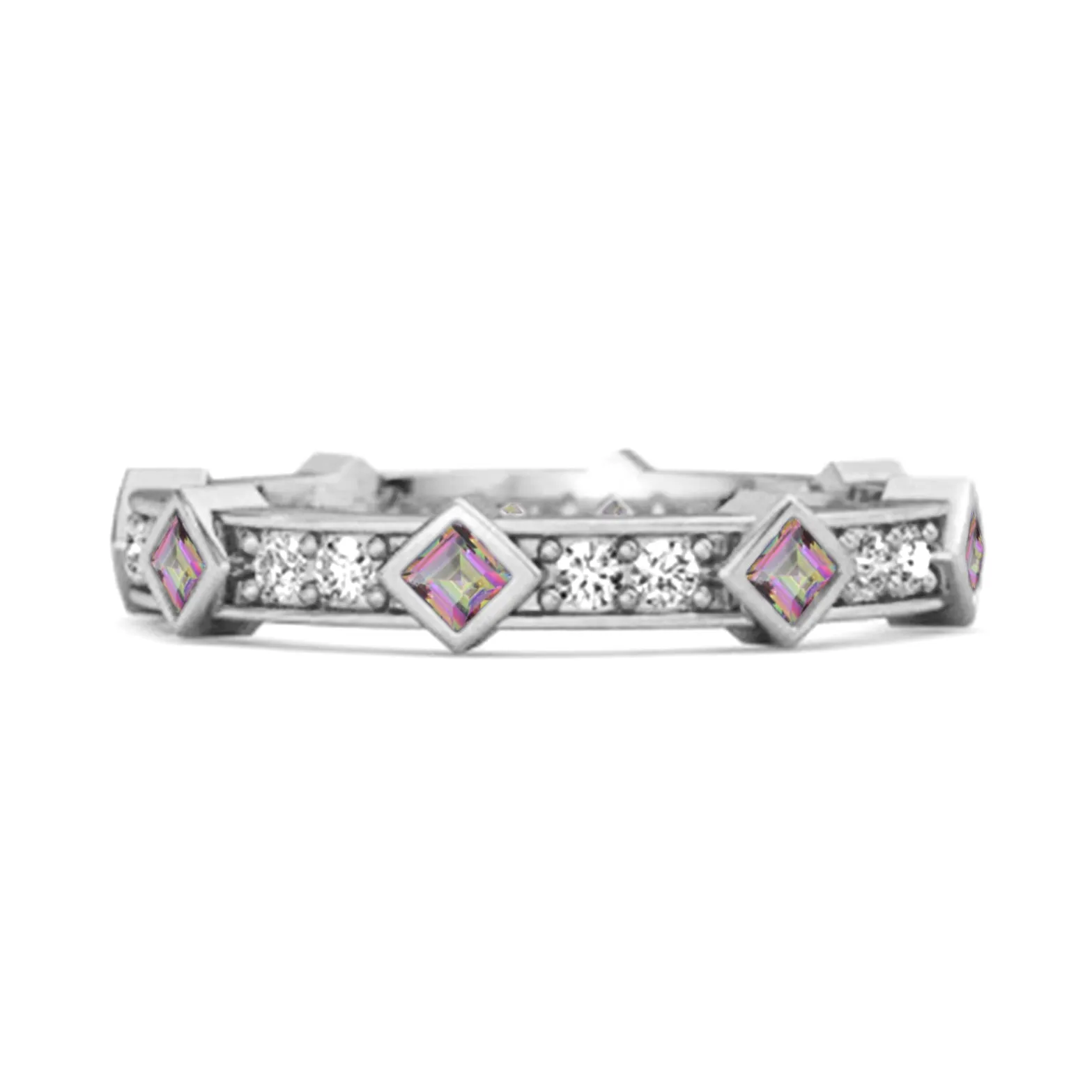 0.80 Ct Mystic Topaz Princess Round 925 Sterling Silver Art Deo Ring