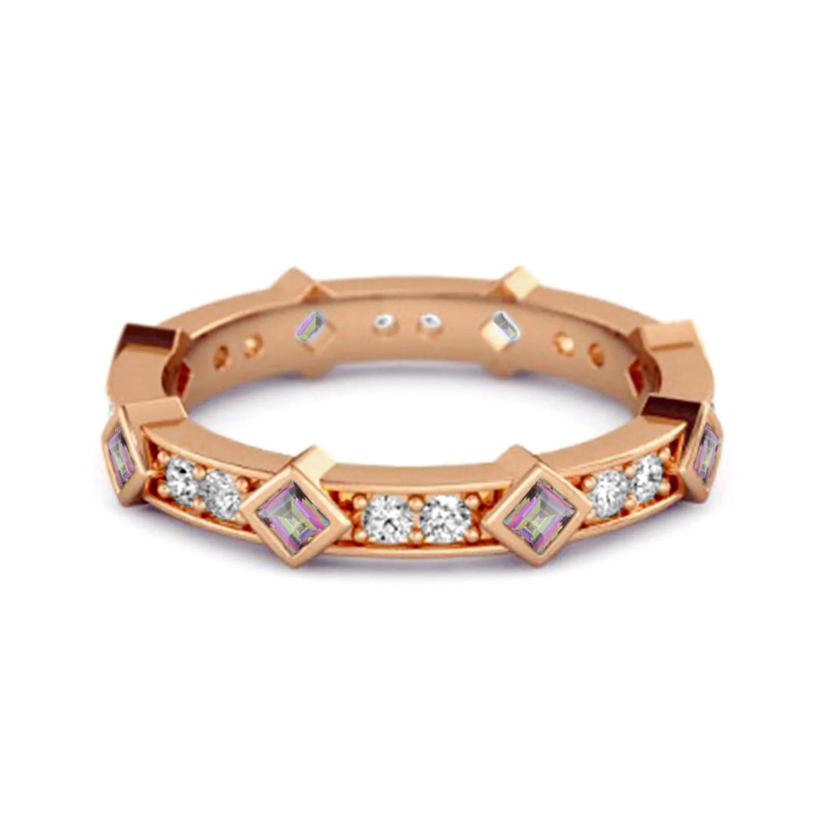 0.80 Ct Mystic Topaz Princess Round 925 Sterling Silver Art Deo Ring