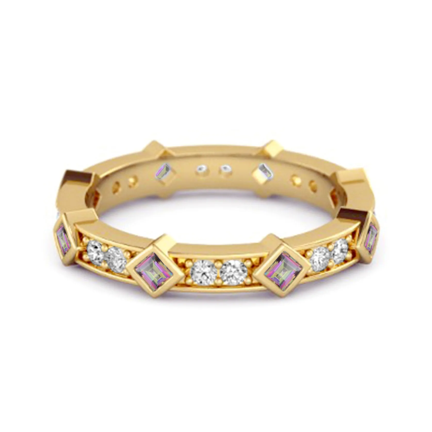 0.80 Ct Mystic Topaz Princess Round 925 Sterling Silver Art Deo Ring