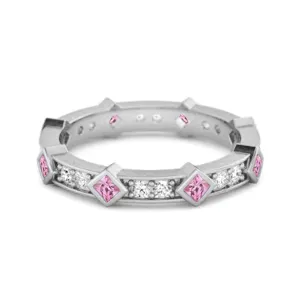0.80 Ct Pink Zirconia Princess Round 925 Sterling Silver Art Deo Ring