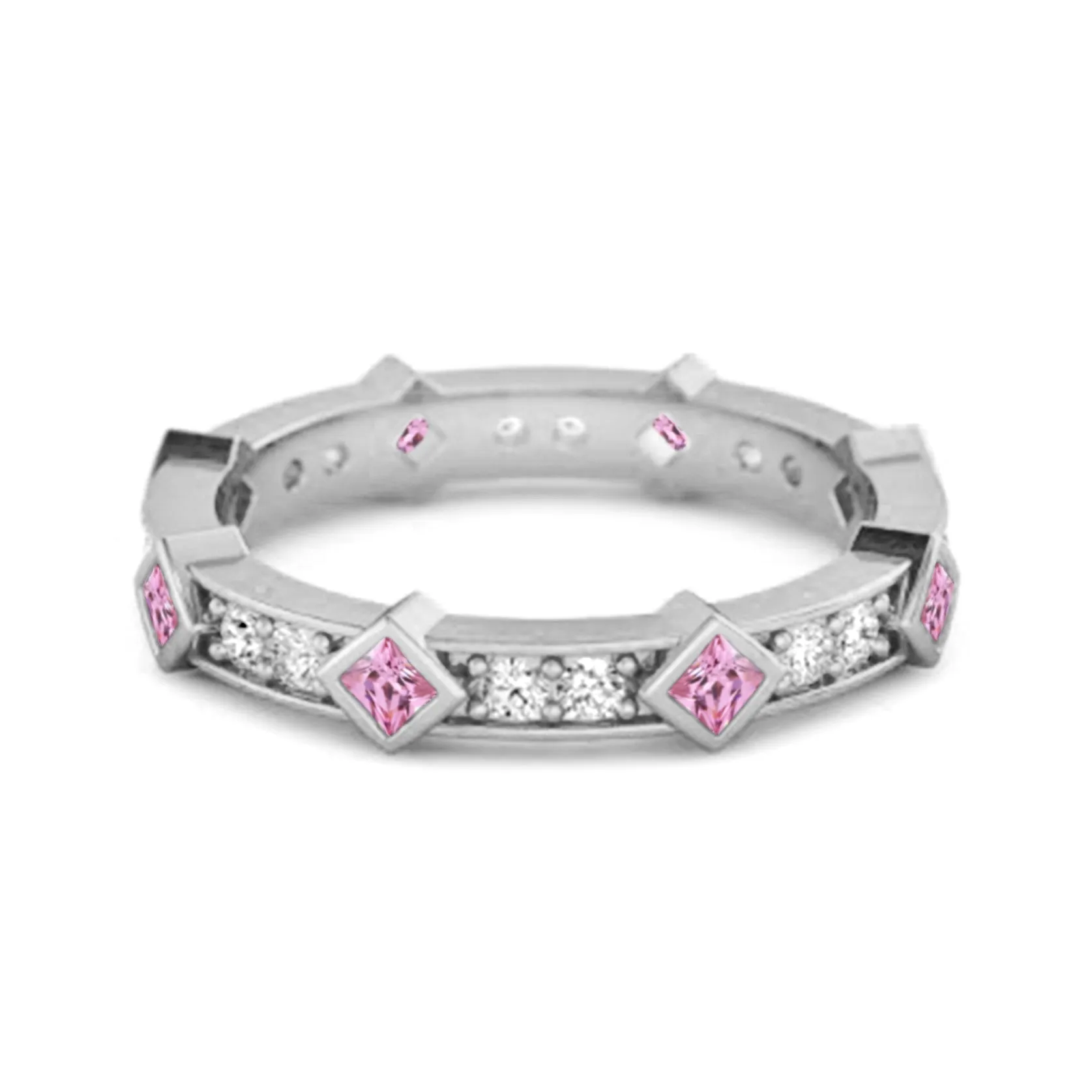 0.80 Ct Pink Zirconia Princess Round 925 Sterling Silver Art Deo Ring