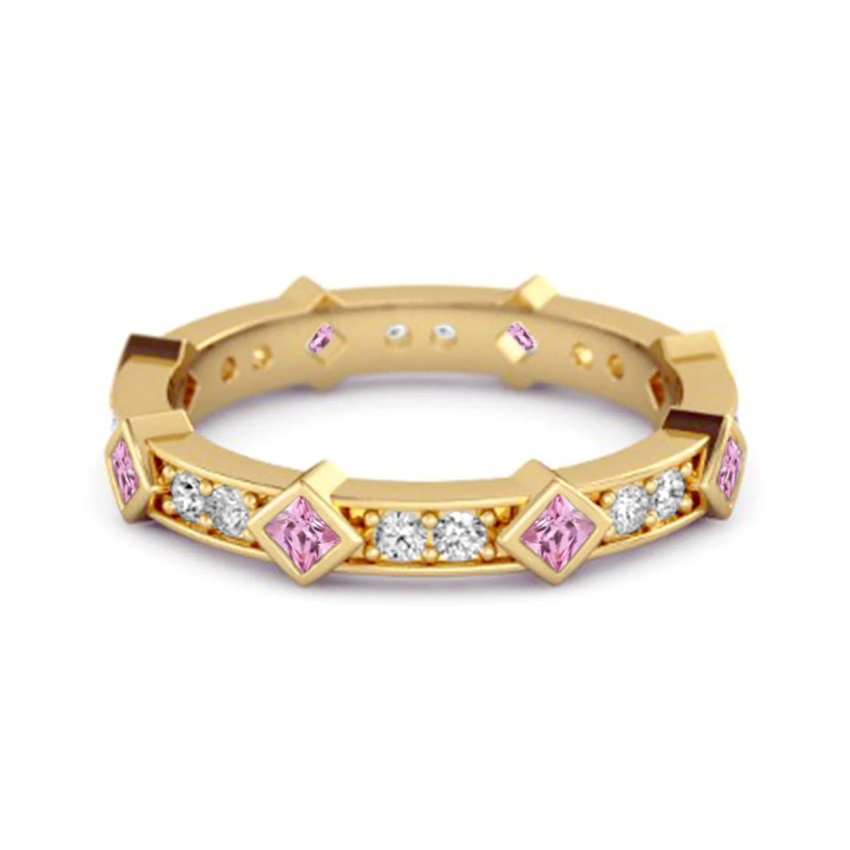 0.80 Ct Pink Zirconia Princess Round 925 Sterling Silver Art Deo Ring