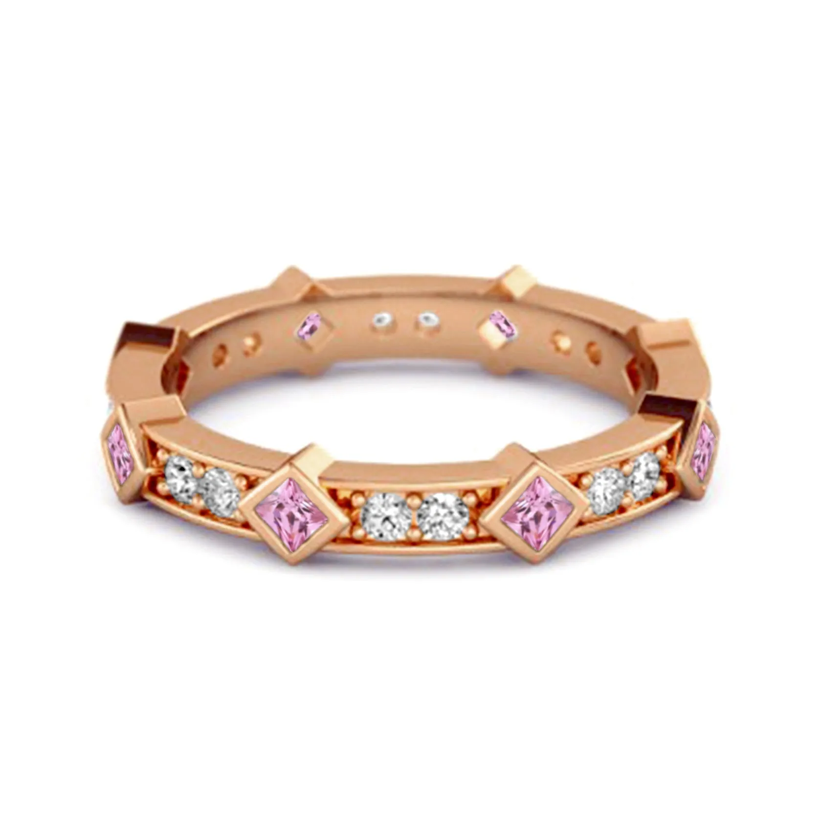 0.80 Ct Pink Zirconia Princess Round 925 Sterling Silver Art Deo Ring