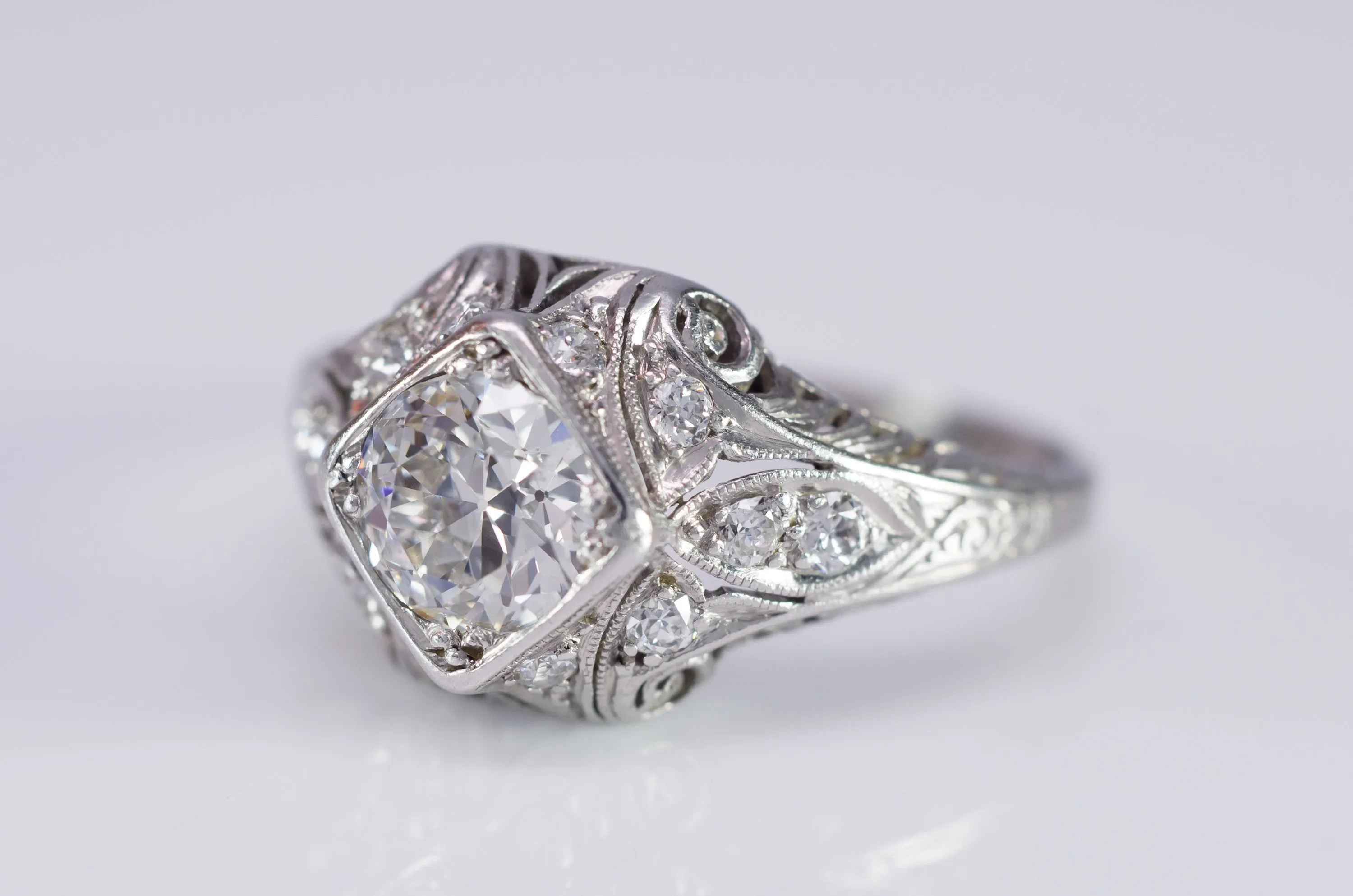 0.96CTW ART DECO PLATINUM DIAMOND RING