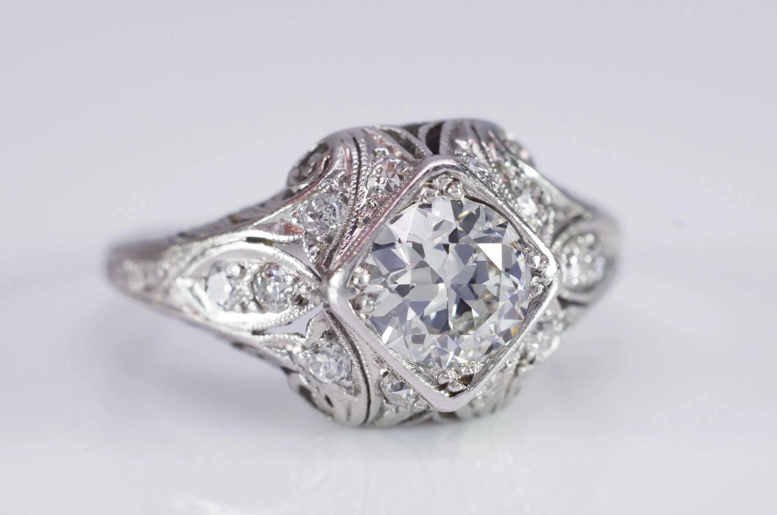 0.96CTW ART DECO PLATINUM DIAMOND RING
