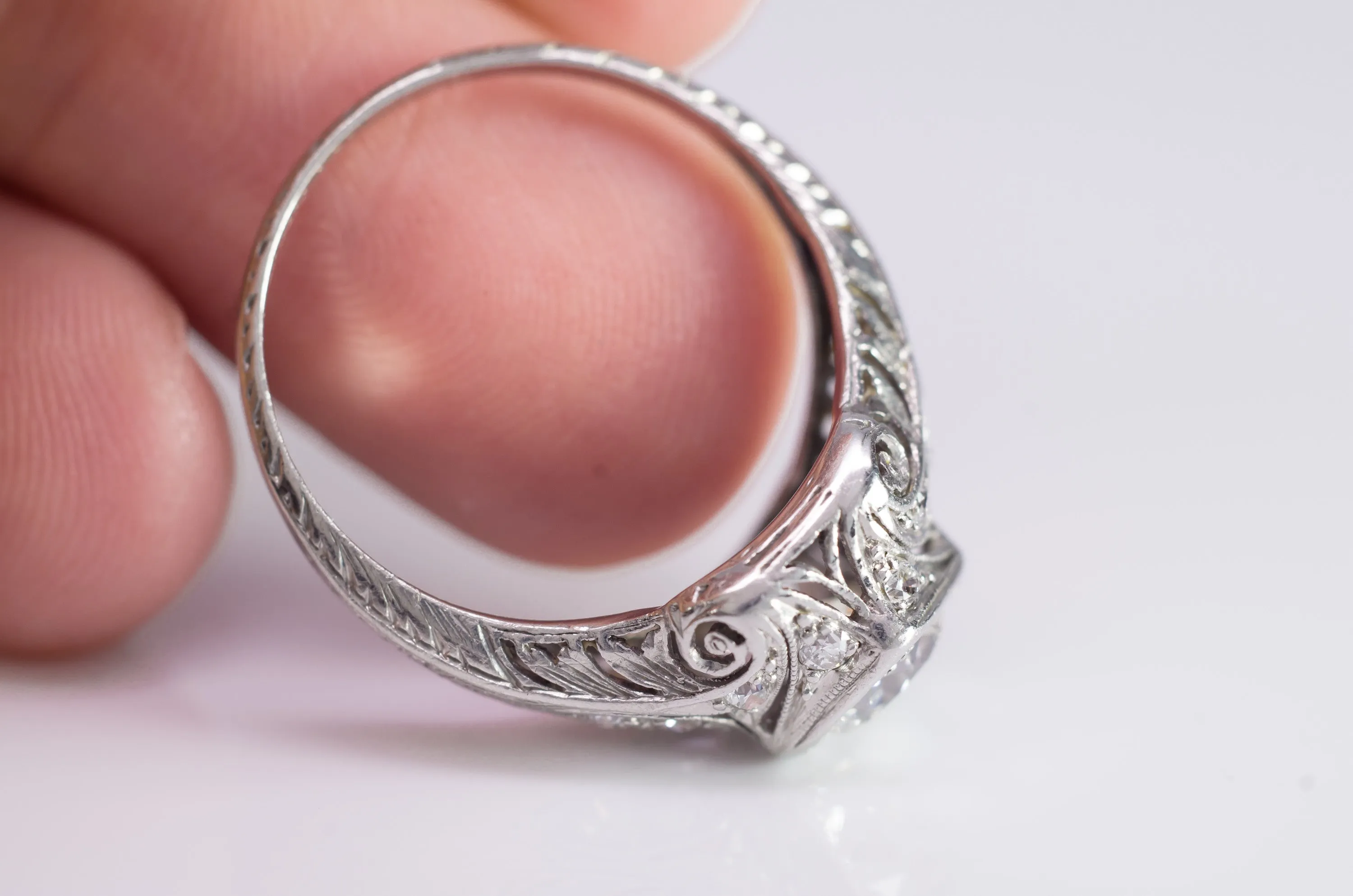 0.96CTW ART DECO PLATINUM DIAMOND RING