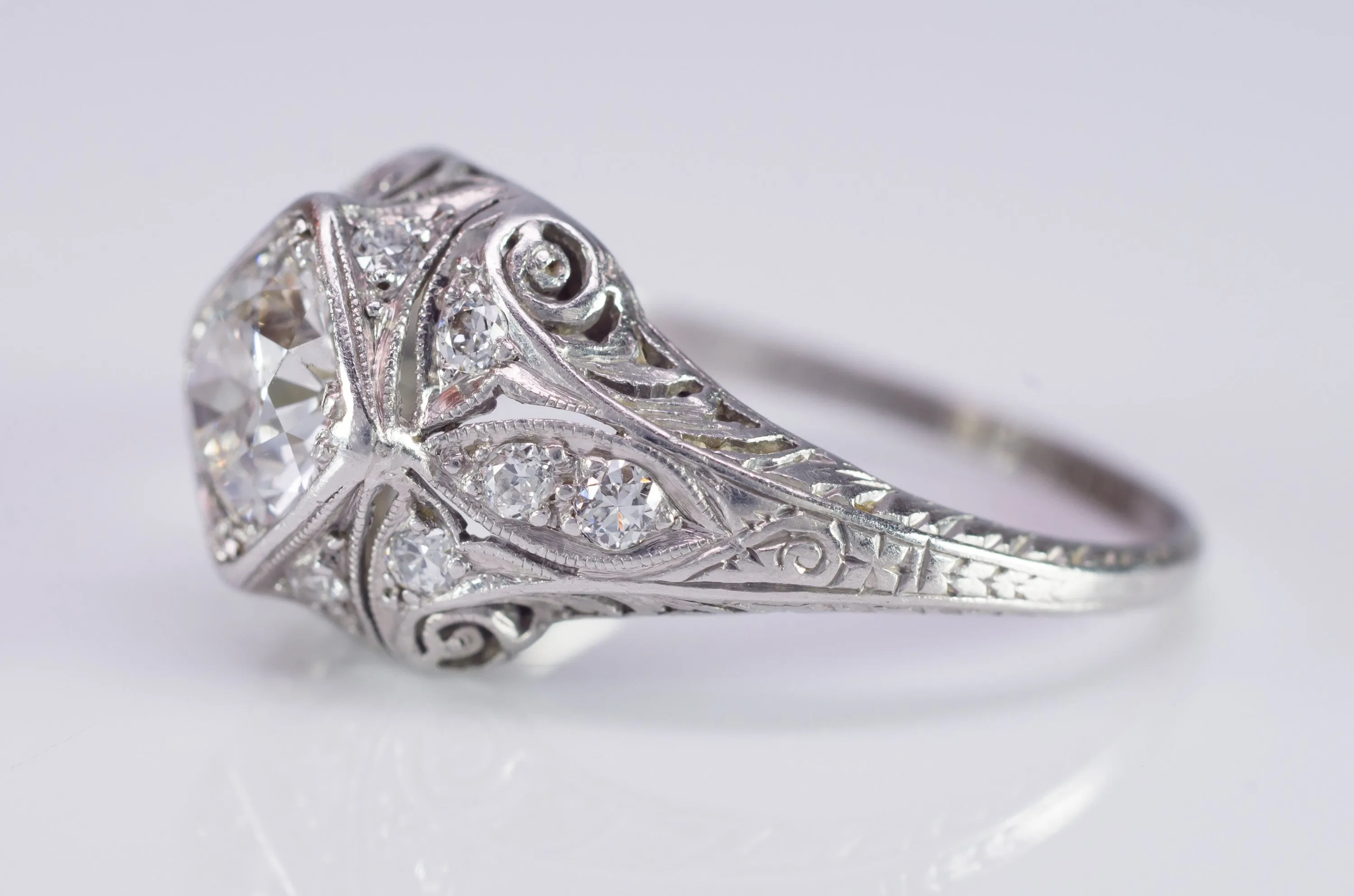 0.96CTW ART DECO PLATINUM DIAMOND RING