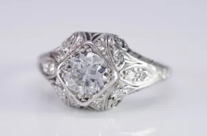 0.96CTW ART DECO PLATINUM DIAMOND RING