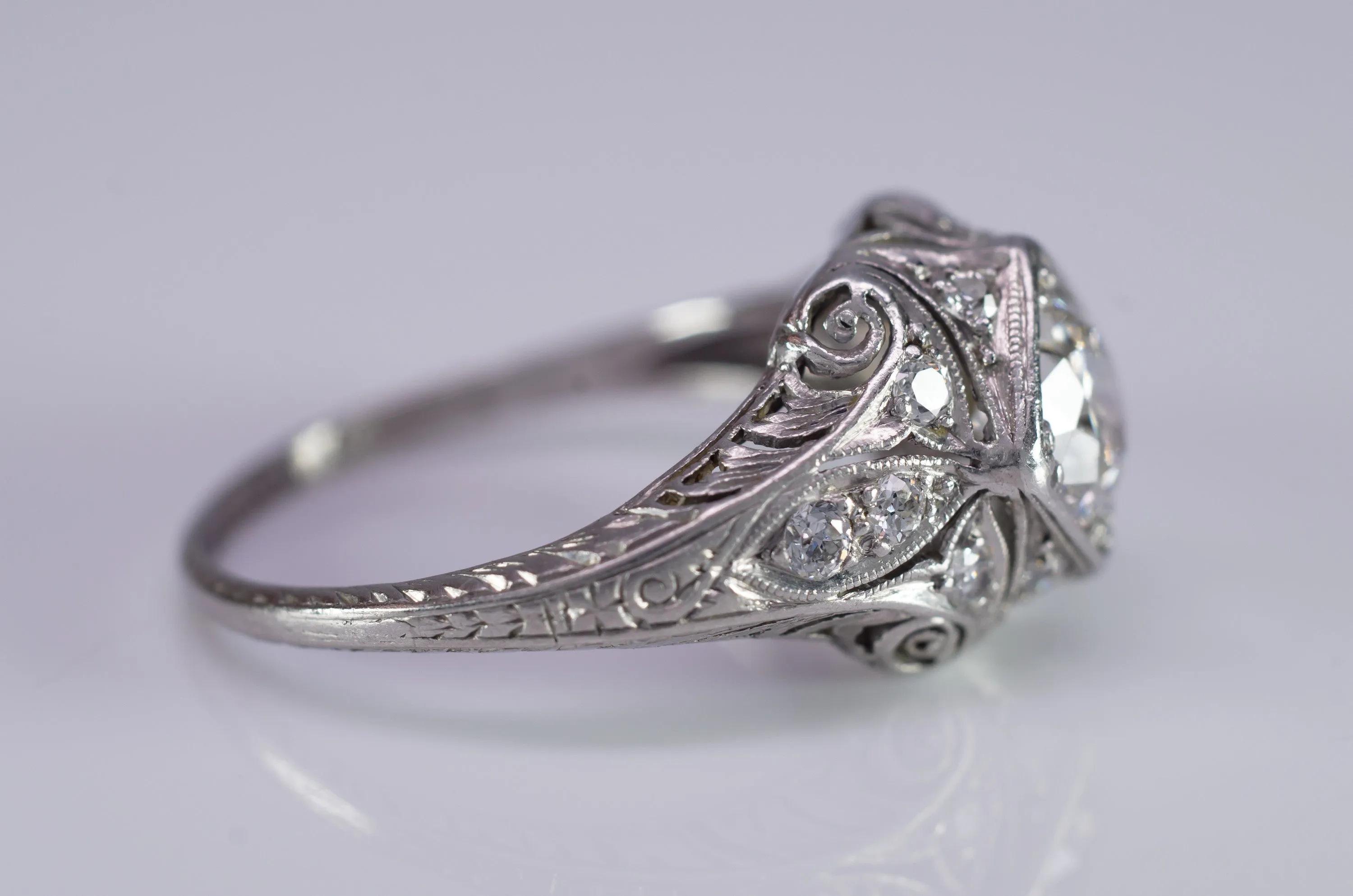 0.96CTW ART DECO PLATINUM DIAMOND RING