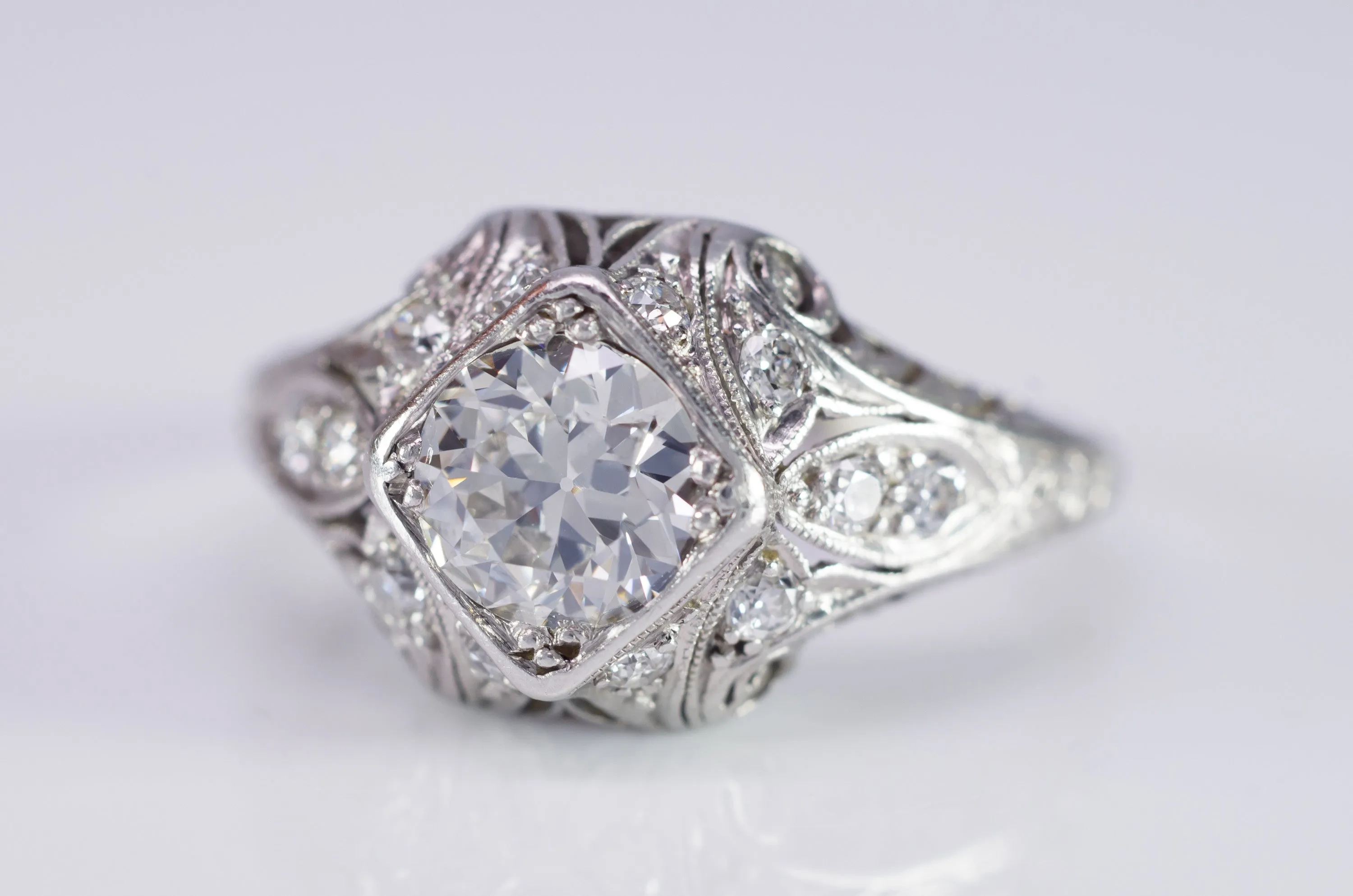 0.96CTW ART DECO PLATINUM DIAMOND RING