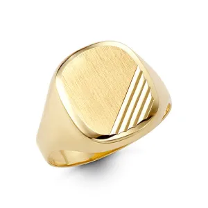10K Yellow Gold Brushed Finish Signet Mens Ring