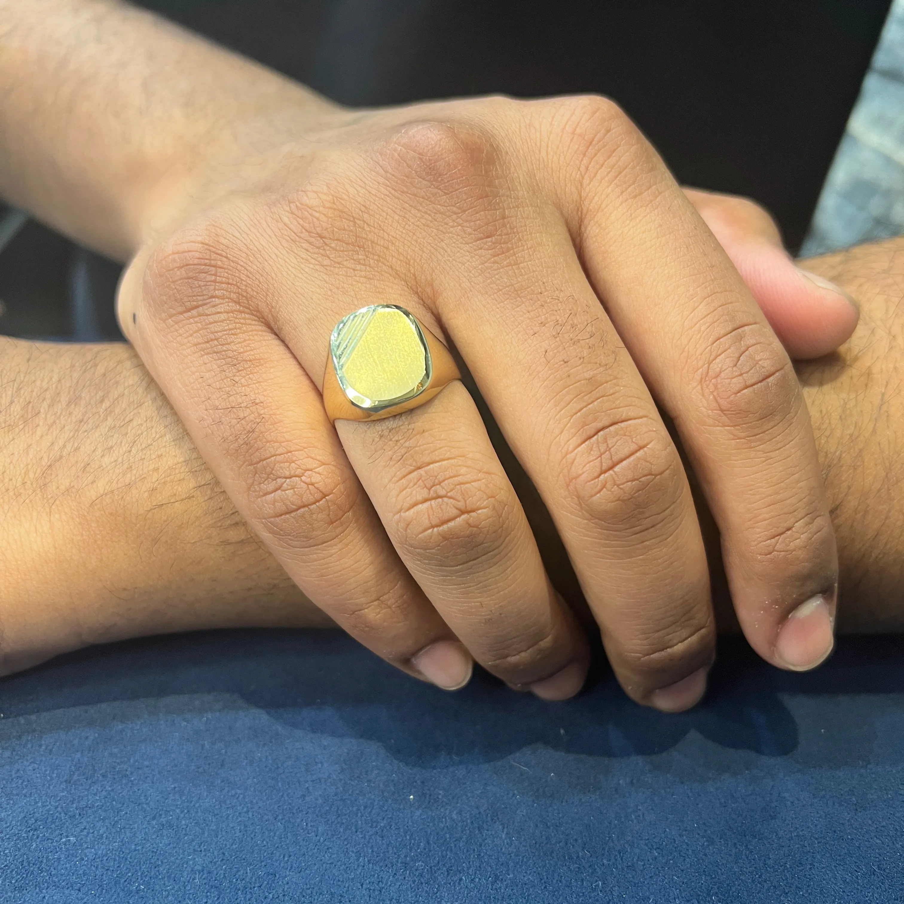 10K Yellow Gold Brushed Finish Signet Mens Ring