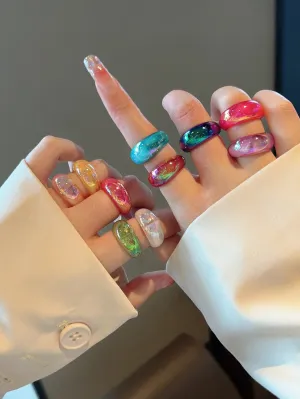 10pcs/set Geometric Resin Round Shaped Rings - Multicolor