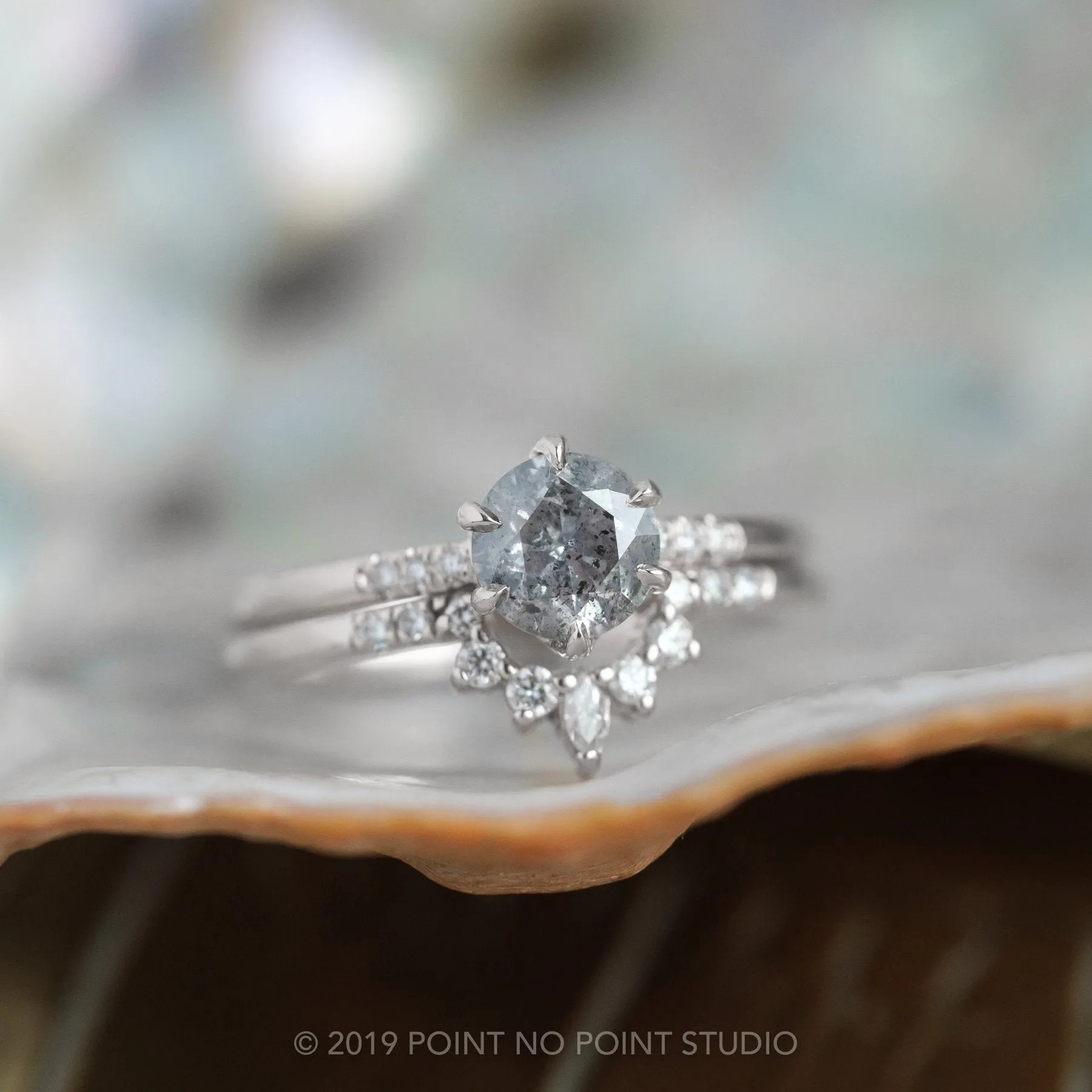 1.12 Carat Salt and Pepper Round Diamond Engagement Ring, Madeline Setting, Platinum
