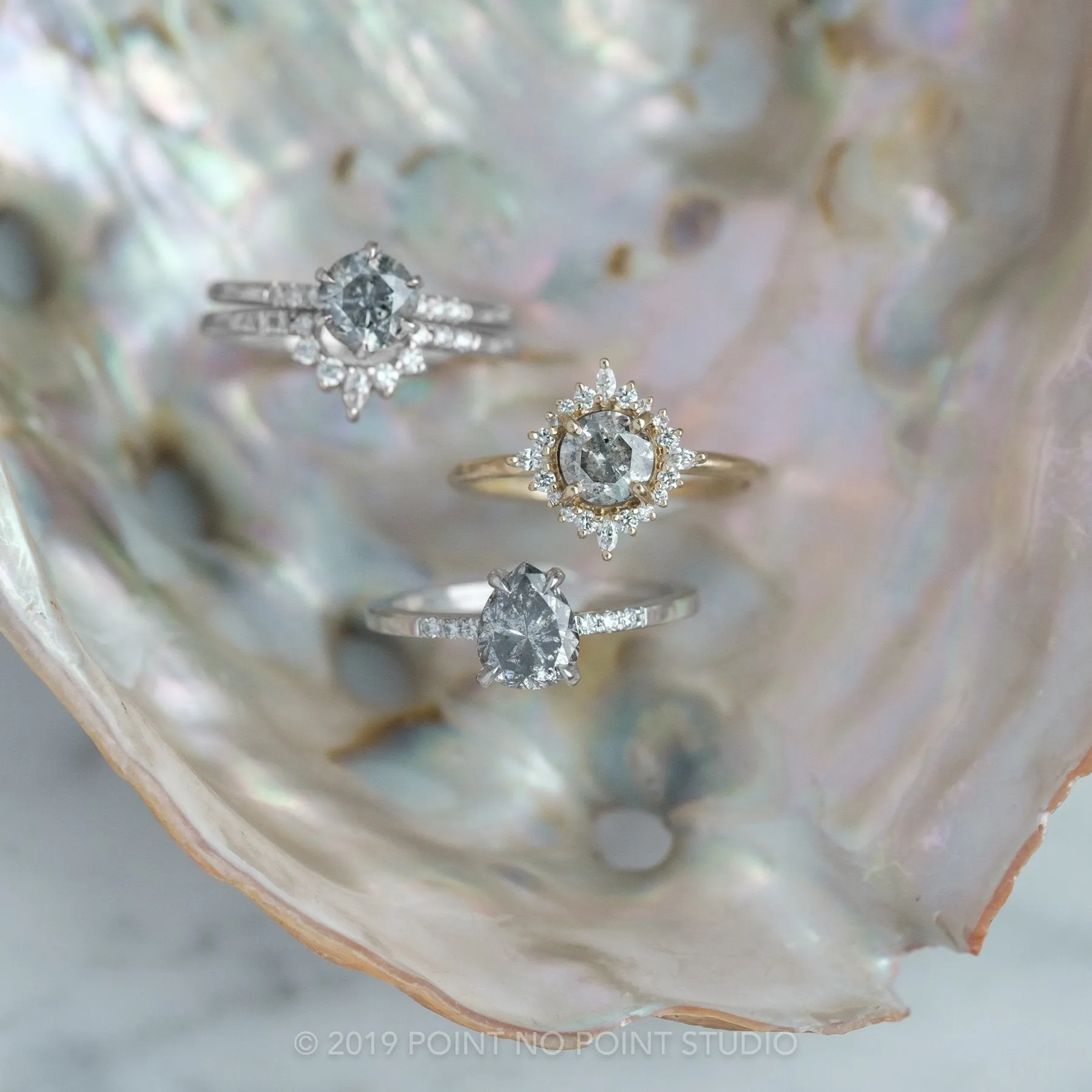 1.12 Carat Salt and Pepper Round Diamond Engagement Ring, Madeline Setting, Platinum