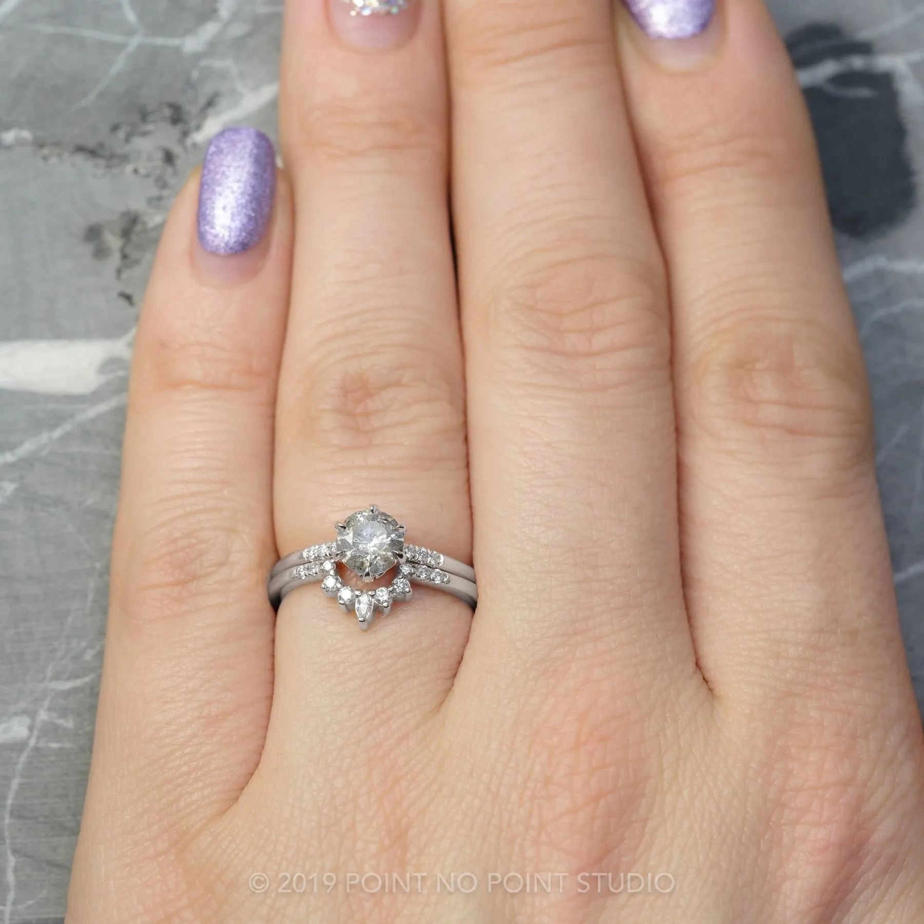 1.12 Carat Salt and Pepper Round Diamond Engagement Ring, Madeline Setting, Platinum