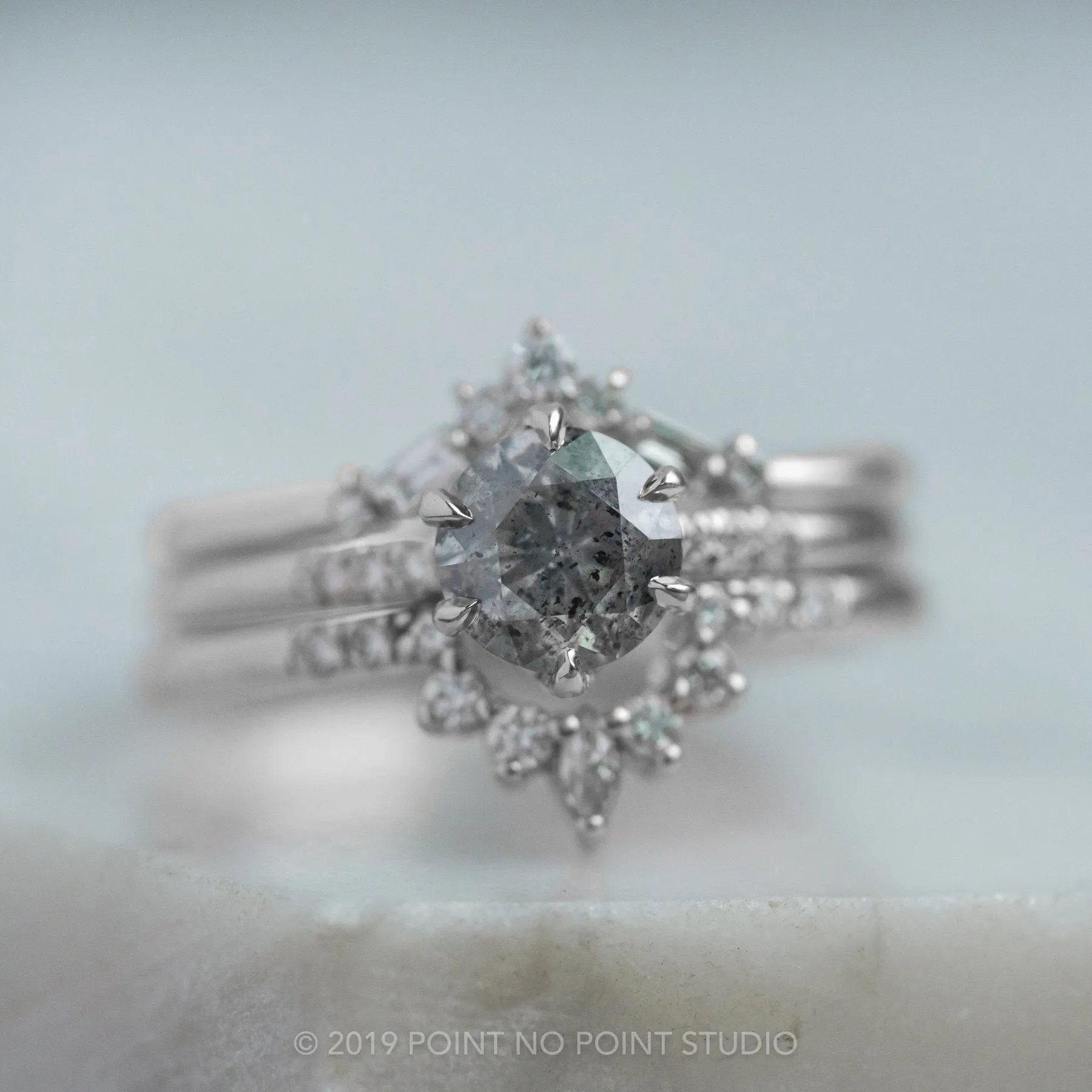 1.12 Carat Salt and Pepper Round Diamond Engagement Ring, Madeline Setting, Platinum