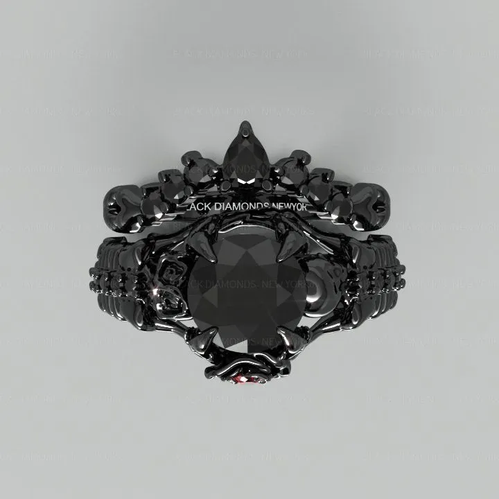 1.25 Carat Black Diamond Gothic Ring Set - Together Forever