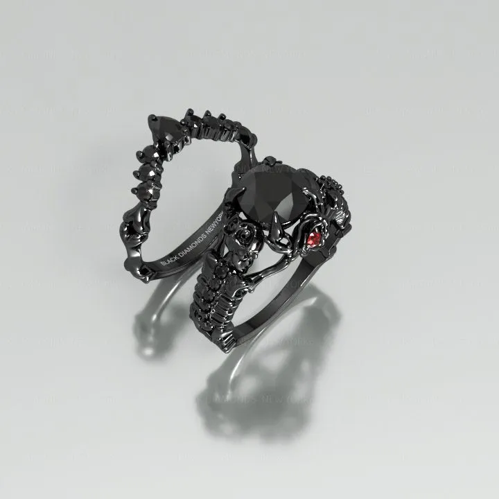 1.25 Carat Black Diamond Gothic Ring Set - Together Forever