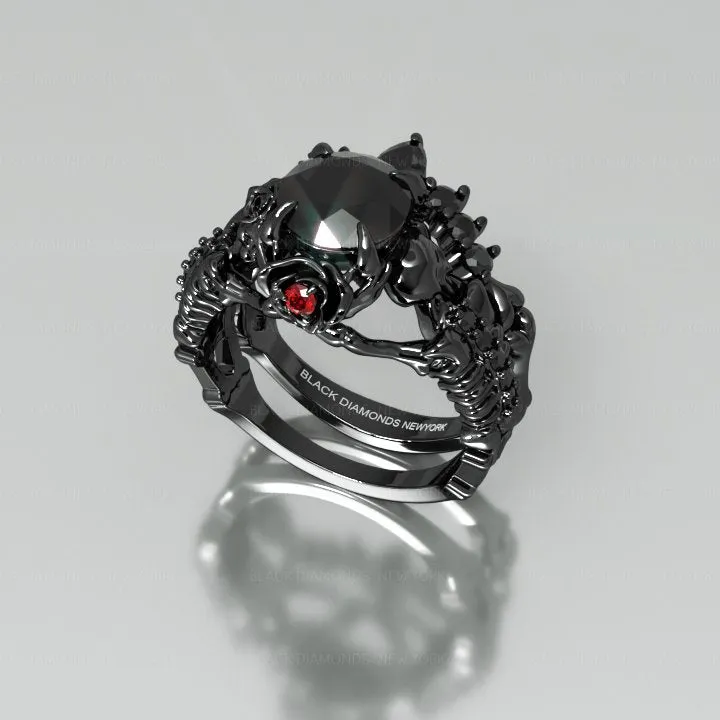1.25 Carat Black Diamond Gothic Ring Set - Together Forever