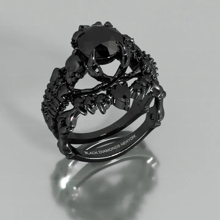 1.25 Carat Black Diamond Gothic Ring Set - Together Forever
