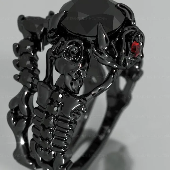1.25 Carat Black Diamond Gothic Ring Set - Together Forever