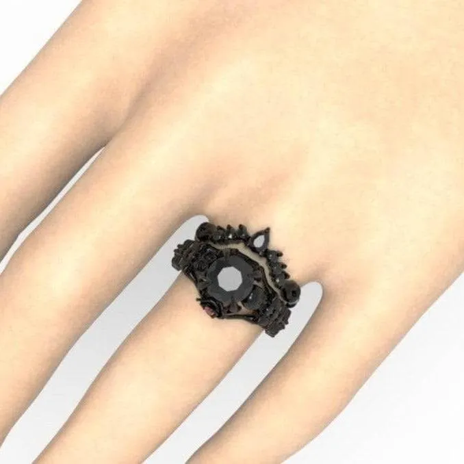 1.25 Carat Black Diamond Gothic Ring Set - Together Forever