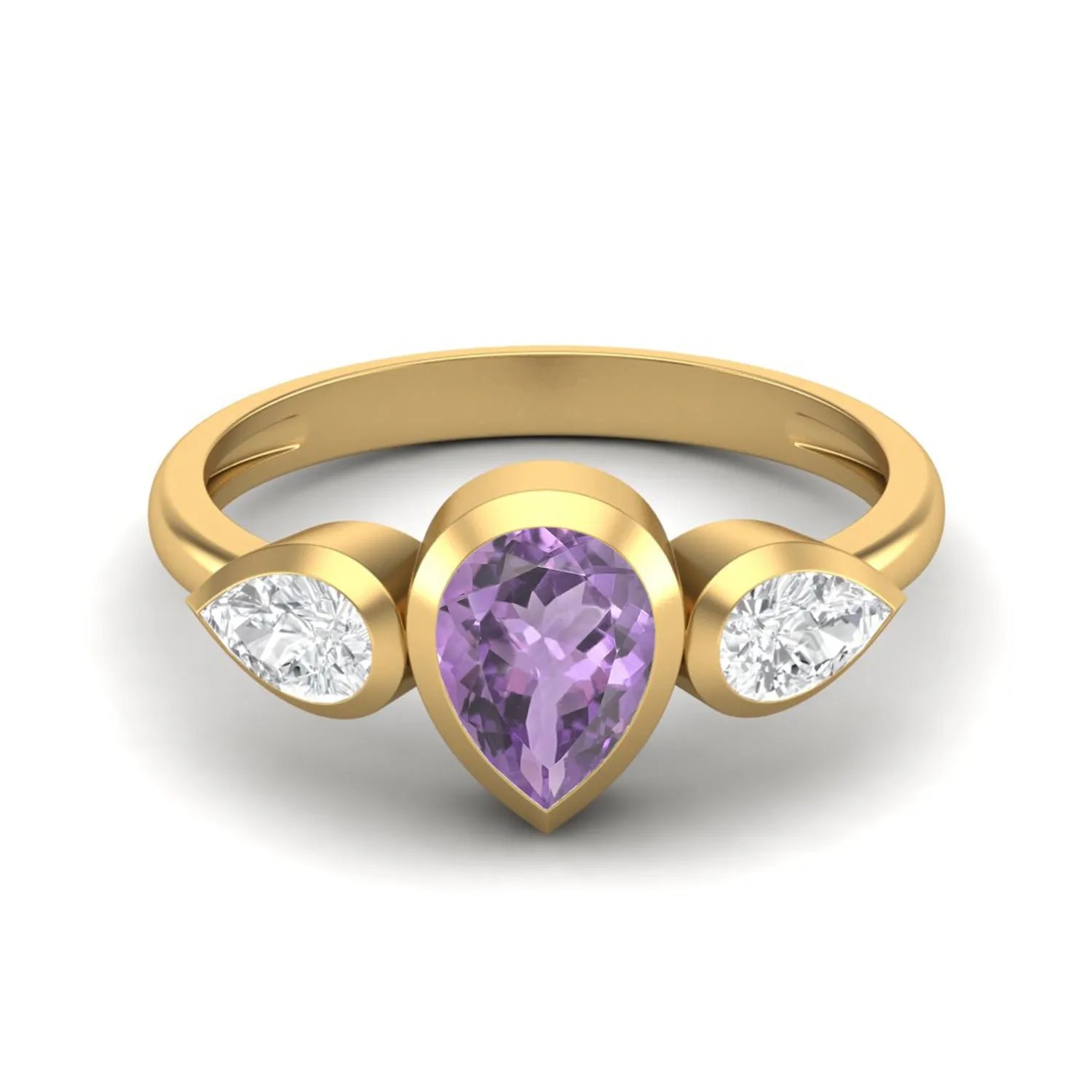 1.25 Cts Pear Amethyst 925 Sterling Silver 3- Stone Engagement Ring