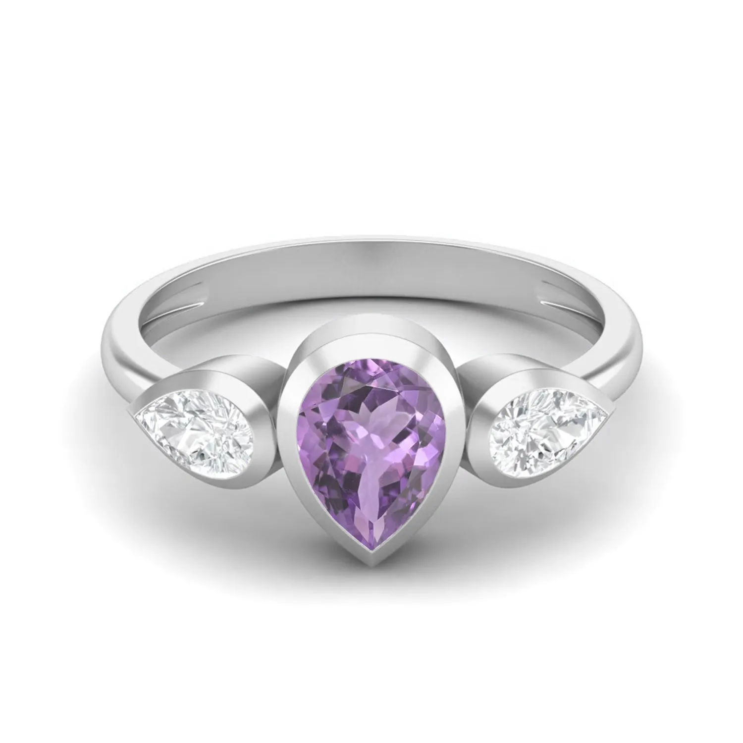 1.25 Cts Pear Amethyst 925 Sterling Silver 3- Stone Engagement Ring
