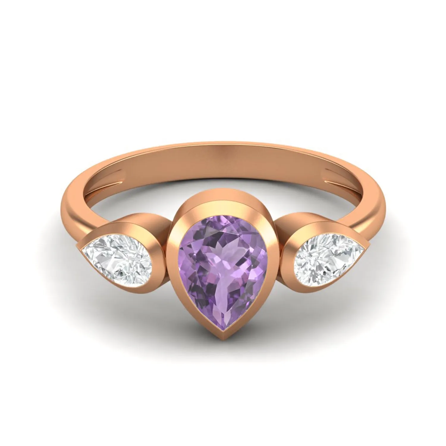 1.25 Cts Pear Amethyst 925 Sterling Silver 3- Stone Engagement Ring