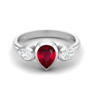 1.25 Cts Pear Shape Ruby 925 Sterling Ring For Women