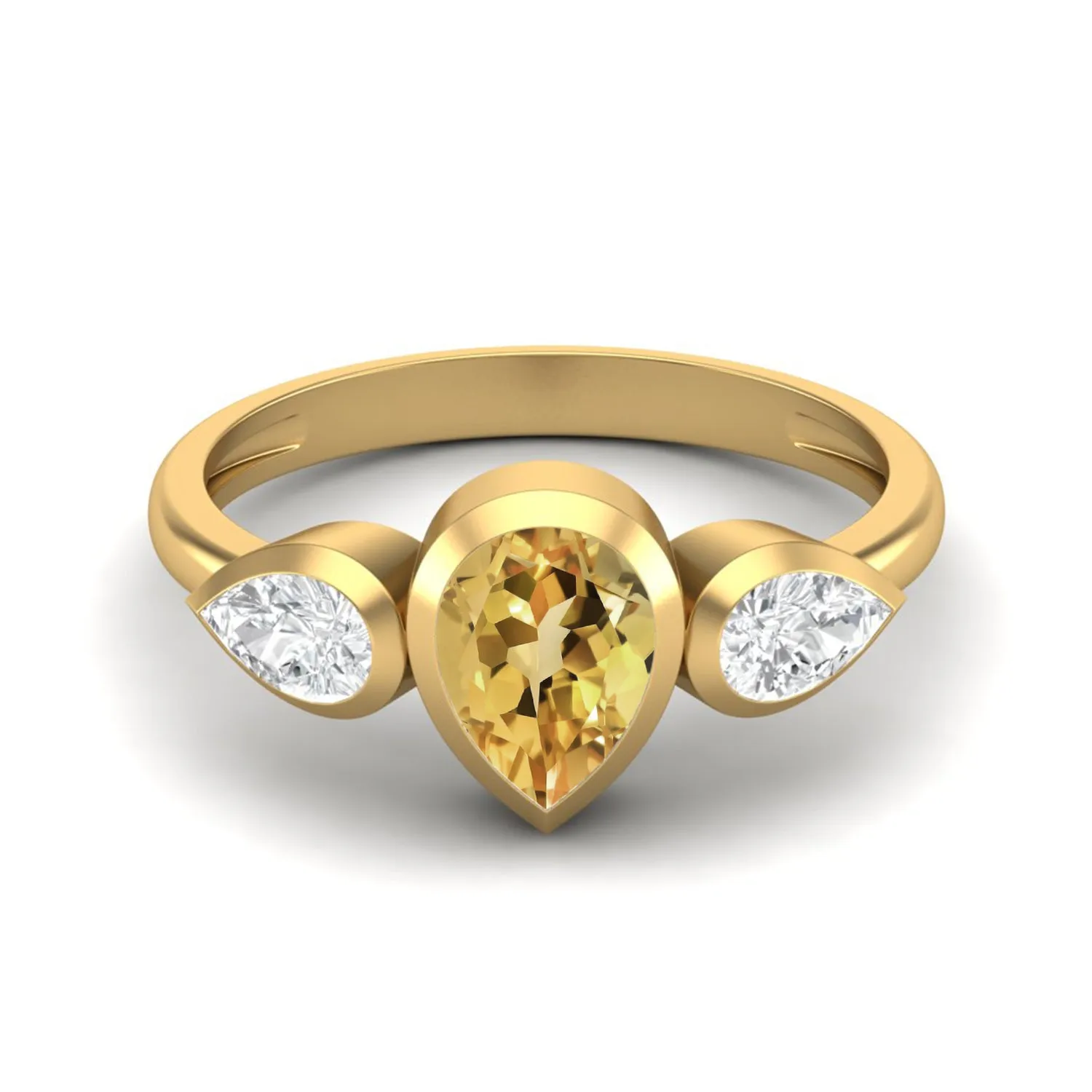 1.25 Cts Pear Shaped Citrine Ring 925 Sterling Silver 3 Gemstone Ring For Women