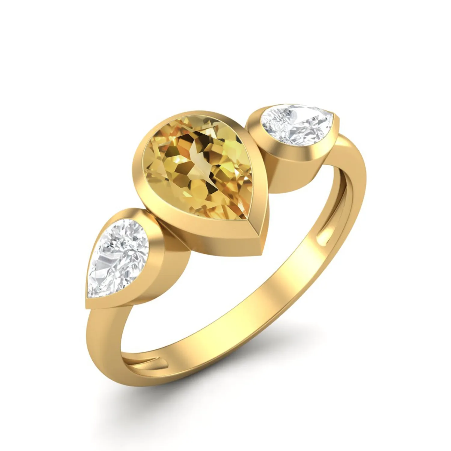 1.25 Cts Pear Shaped Citrine Ring 925 Sterling Silver 3 Gemstone Ring For Women