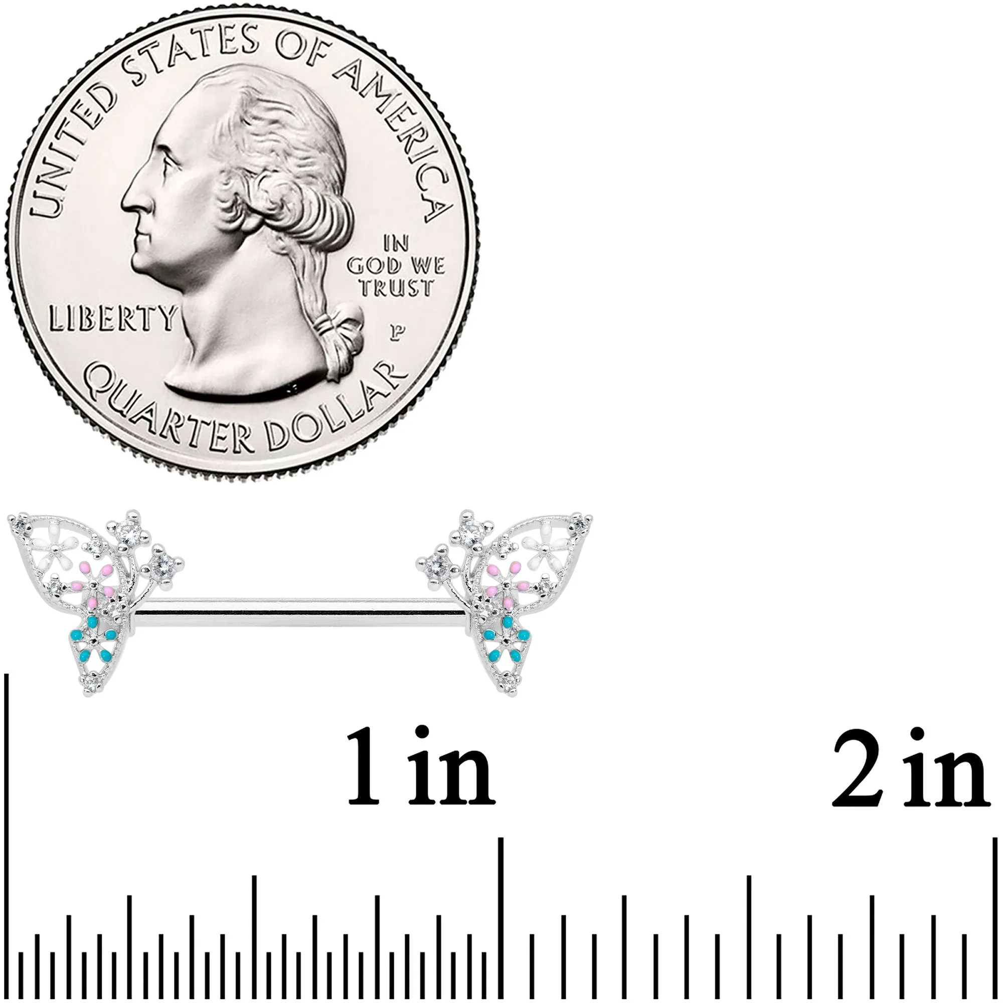14 Gauge 9/16 Clear CZ Gem Abstract Butterfly Barbell Nipple Ring Set