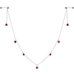 14 Gauge 9/16 Red Rose Flower Valentine Dangle Nipple Chain