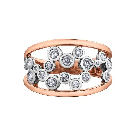 14K Rose and White Gold (0.50ct) Bezel Set Diamonds Wide Band Ring