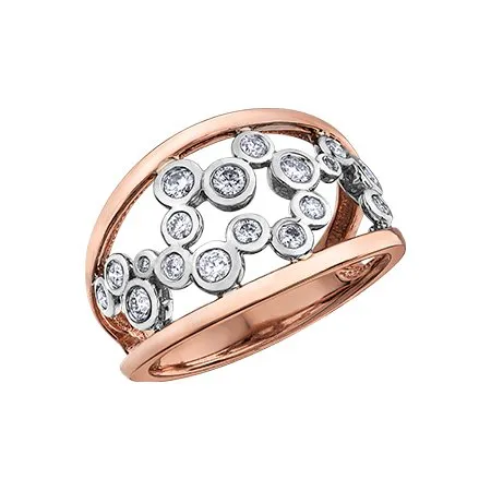 14K Rose and White Gold (0.50ct) Bezel Set Diamonds Wide Band Ring