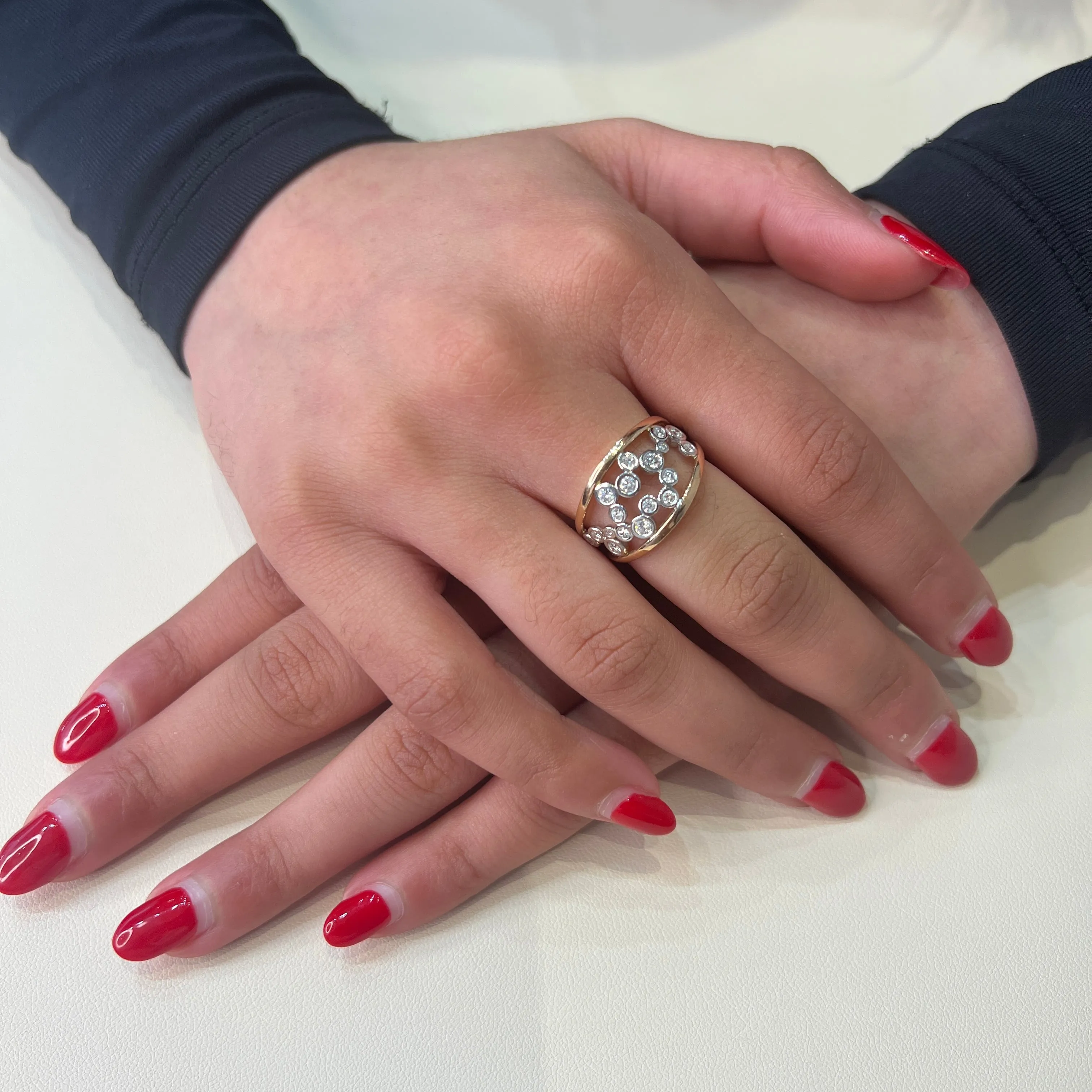 14K Rose and White Gold (0.50ct) Bezel Set Diamonds Wide Band Ring