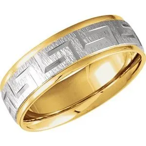14K Yellow & White 7 mm Greek Key Pattern Band  Size 12.5
